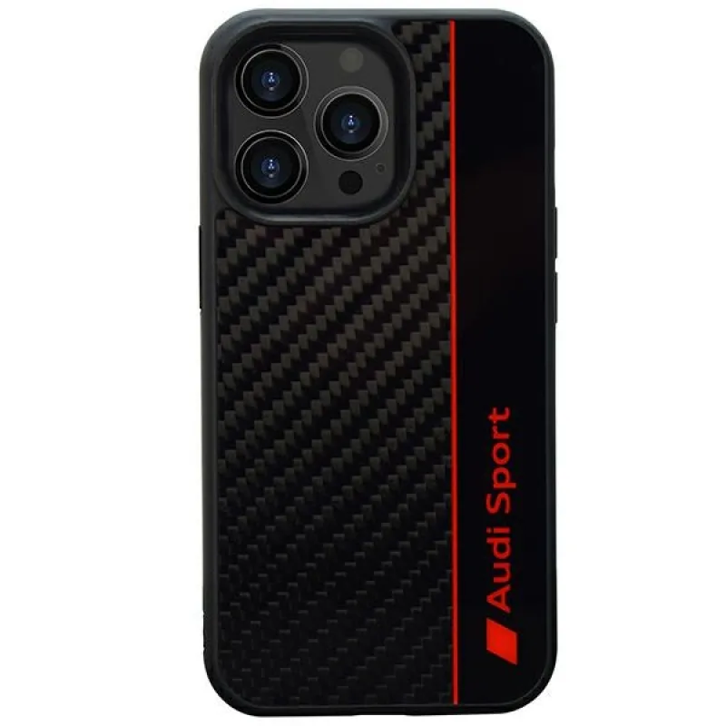 Audi Carbon Fiber Stripe iPhone 13 Pro / 13 6,1" čierno/čierne pevné puzdro AUS-TPUPCIP13P-R8/D1-BK