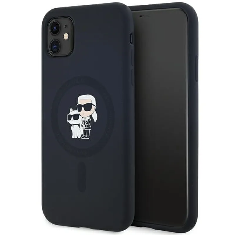 Karl Lagerfeld silikónové puzdro Karl&Choupette MagSafe pre iPhone 11 / Xr - čierne