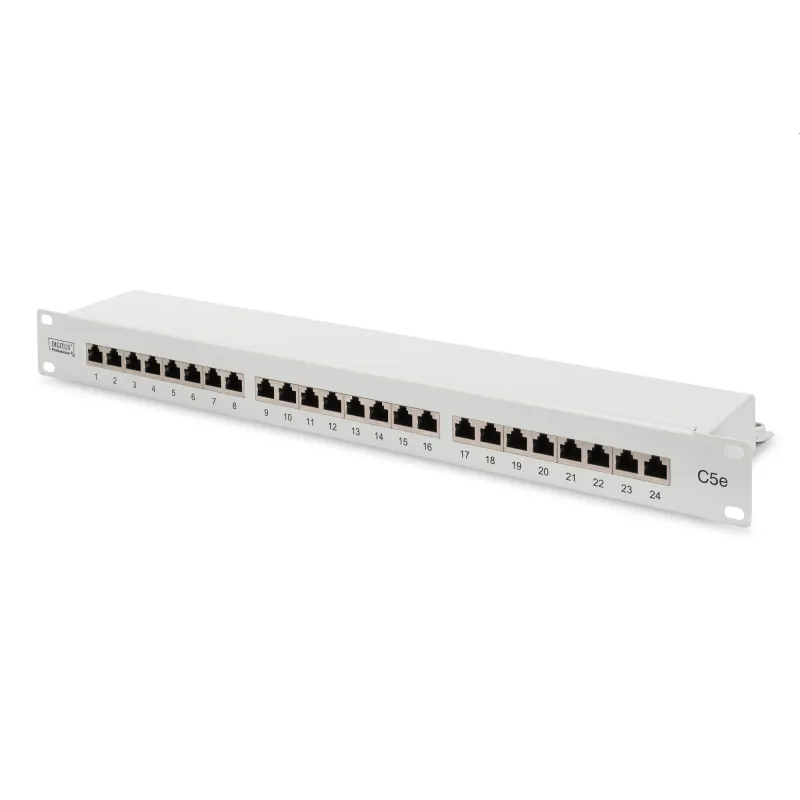DIGITUS 19" patch panel 24port 1U Cat5E, STP, Krone LSA+, vyväz. lišta, sivý RAL7035