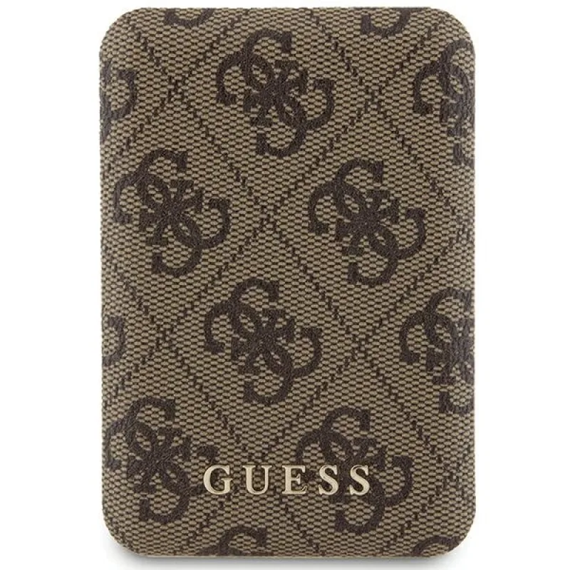 Guess Powerbank indukčná 15W GUPB5FP4EMGW 5000mAh hnedá/hnedá 4G kožené kovové Logo MagSafe