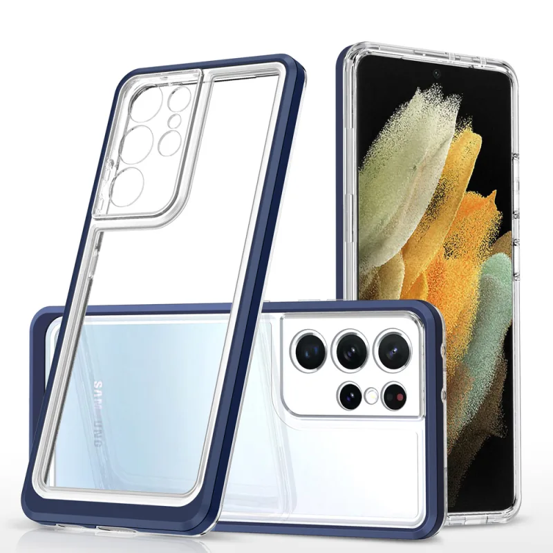 Priehľadné puzdro 3v1 na silikónový kryt Samsung Galaxy S23 Ultra s rámom modrý