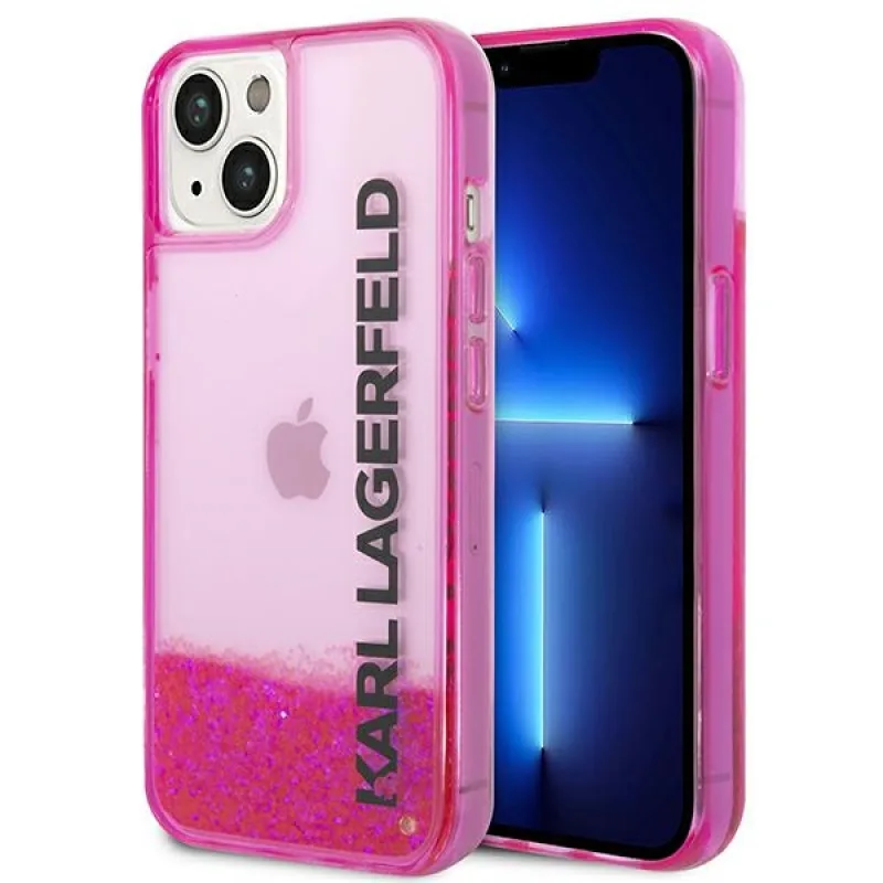 Tekuté trblietavé predĺžené puzdro Karl Lagerfeld pre iPhone 14 Plus – ružové
