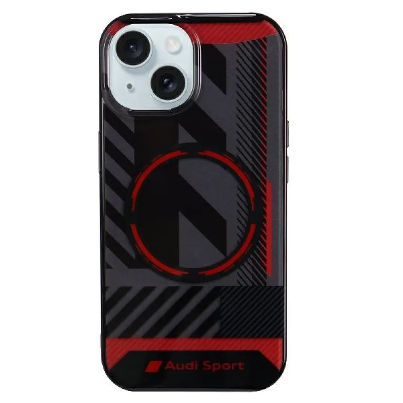 Puzdro Audi IML Sport MagSafe na iPhone 15 / 14 Plus Plus 6,7" čierne/čierne pevné puzdro AU-IMLMIP15M-RSQ/D2-BK
