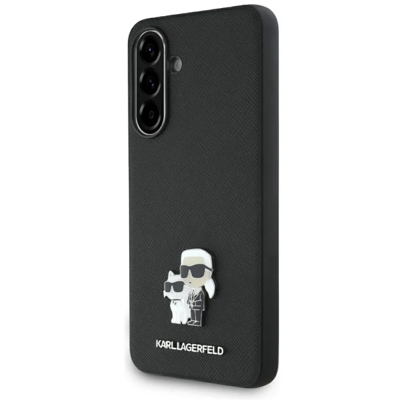 Puzdro Karl Lagerfeld Saffiano s kovovým logom K&C pre Samsung Galaxy A36 – čierne