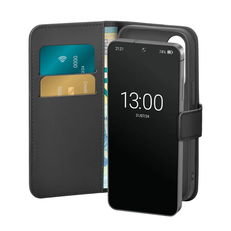 Puzdro Puro Booklet s flipom a peňaženkou pre Samsung Galaxy S25+ - čierne