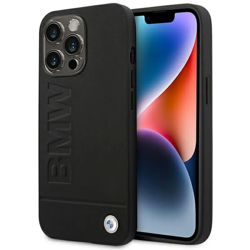 Puzdro BMW BMHCP14XSLLBK iPhone 14 Pro Max 6,7 "čierna / čierna kožená známka