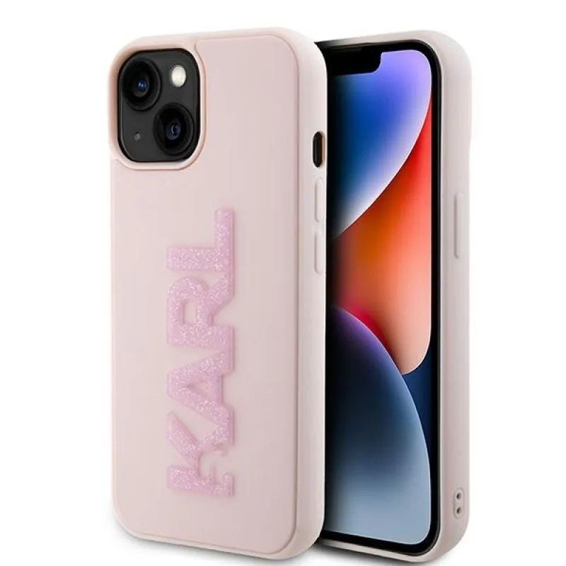 Obal Karl Lagerfeld 3D Rubber Glitter Logo pre iPhone 15 Plus - ružový