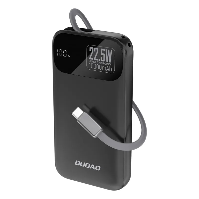 Dudao K31 10 000 mAh 22,5 W PD Powerbanka so vstavaným káblom – čierna