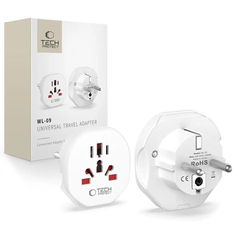 Univerzálny cestovný adaptér Tech-Protect do EÚ - biely