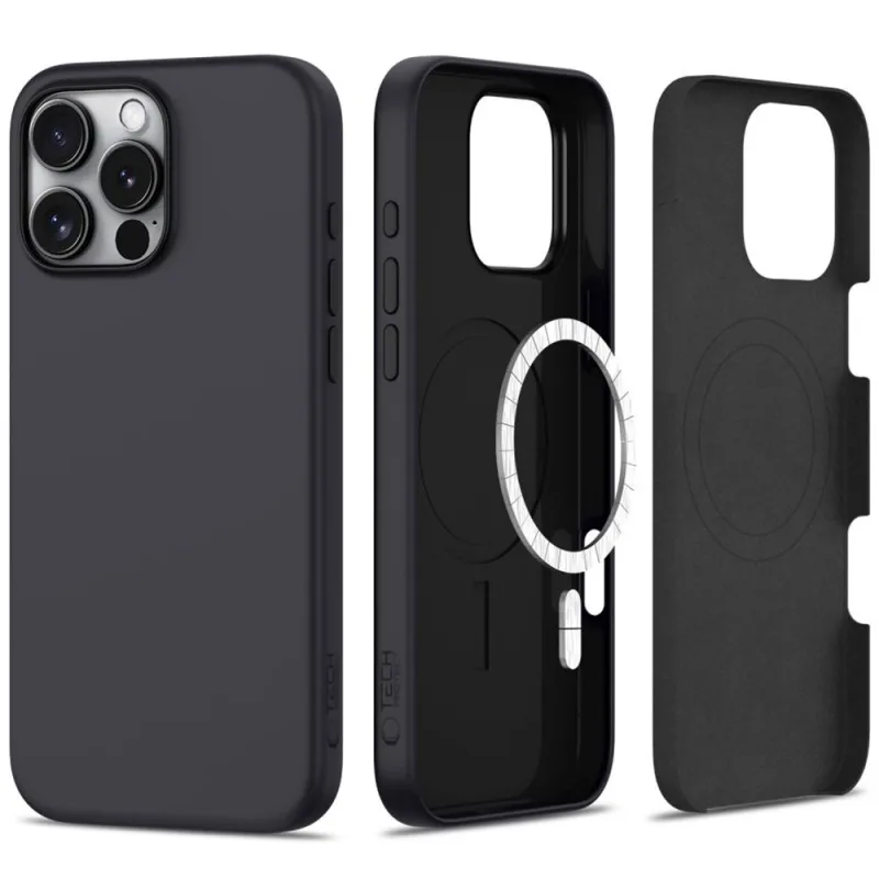 Silikónové puzdro MagSafe iPhone 16 Pro Tech-Protect – čierne