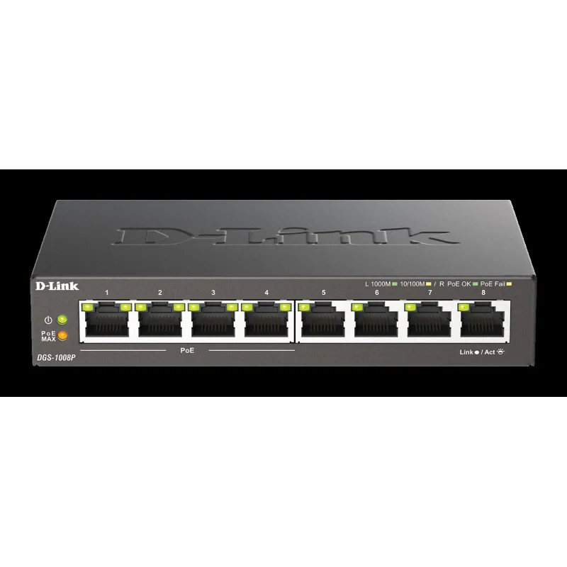 D-Link DGS-1008P 8-portový gigabitový stolový prepínač, 4 porty PoE+, …