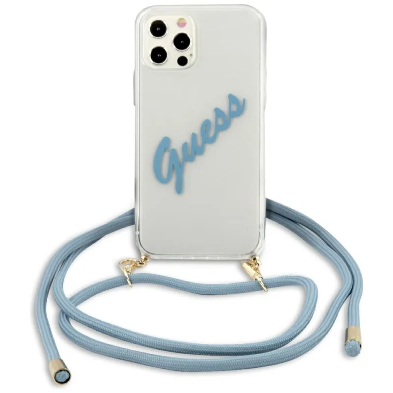 Guess GUHCP12LCRTVSBL iPhone 12 Pro Max 6,7" modro/modré pevné puzdro Script Vintage