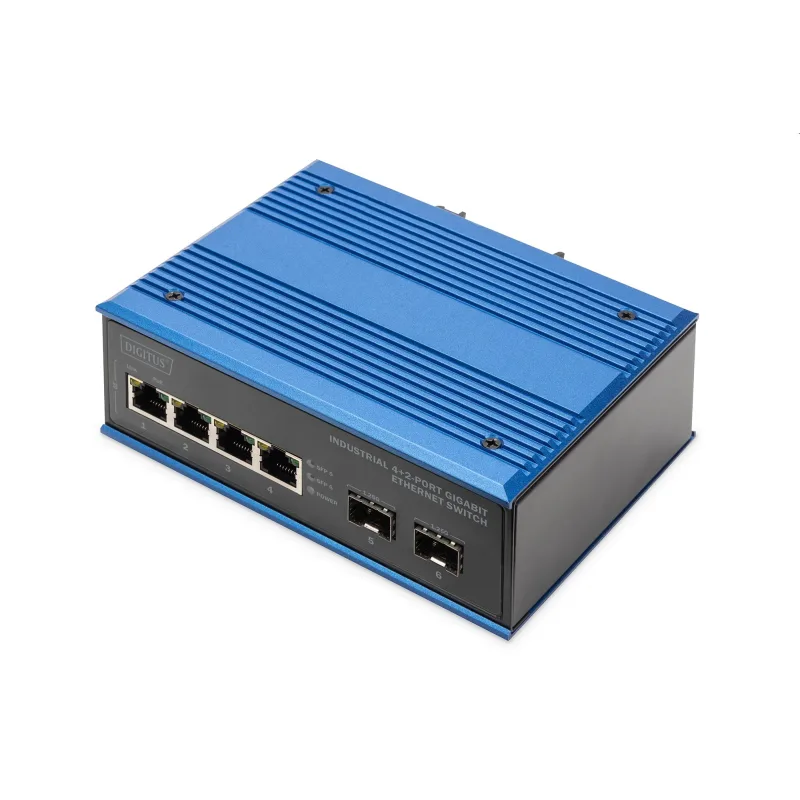 DIGITUS Industrial 4+2-Port Gigabit Ethernet Switch 4 Port GE RJ 54, 2 GE SFP Port