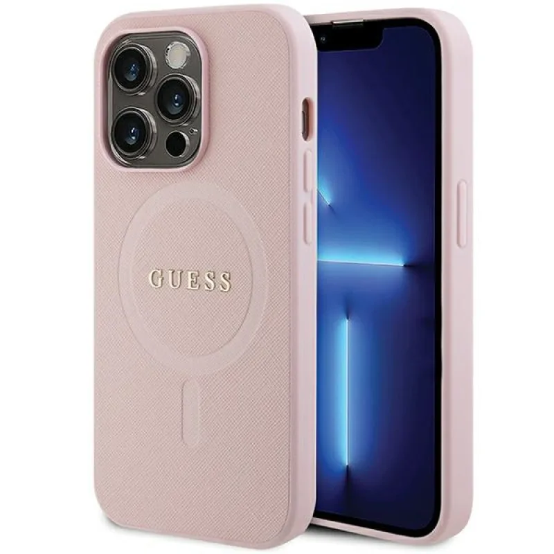 Puzdro Guess GUHMP13LPSAHMCP pre iPhone 13 Pro / 13 - ružové Saffiano MagSafe