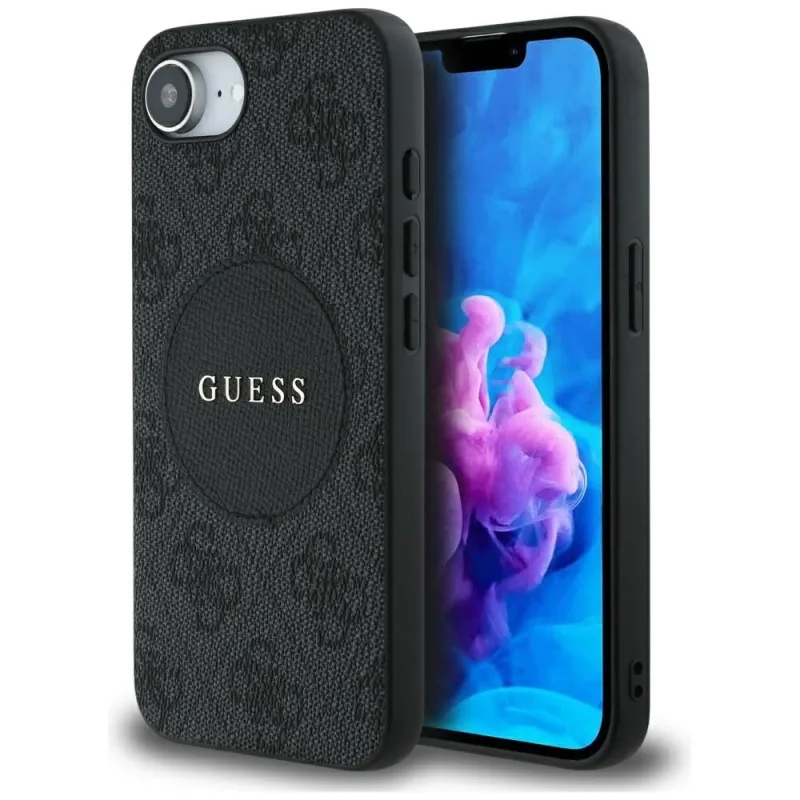 Guess 4G Circle Classic Logo MagSafe puzdro pre iPhone 16e - čierne