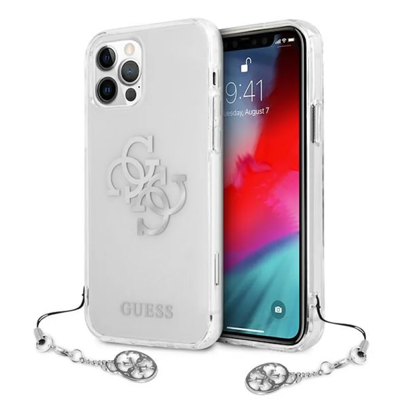 Guess GUHCP12LKS4GSI iPhone 12 Pro Max 6,7" priehľadné pevné puzdro 4G Silver Charms Collection
