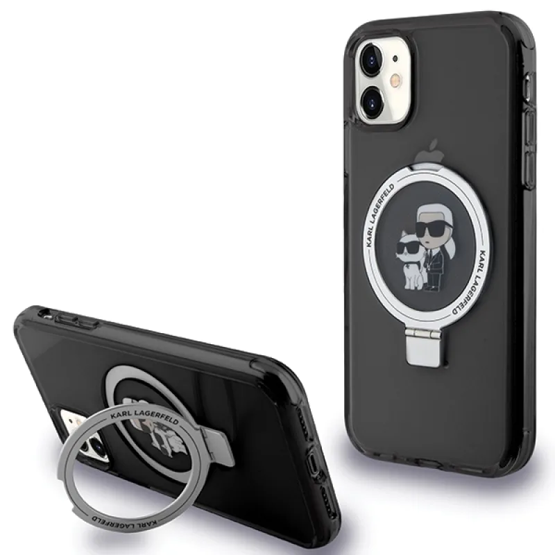 Karl Lagerfeld Ring Stand Puzdro Karl&Choupette MagSafe pre iPhone 11 / Xr - čierne