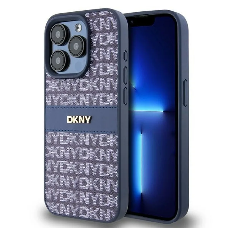 Obal DKNY Leather Mono Stripe & Metal Logo pre iPhone 15 Pro - modrý