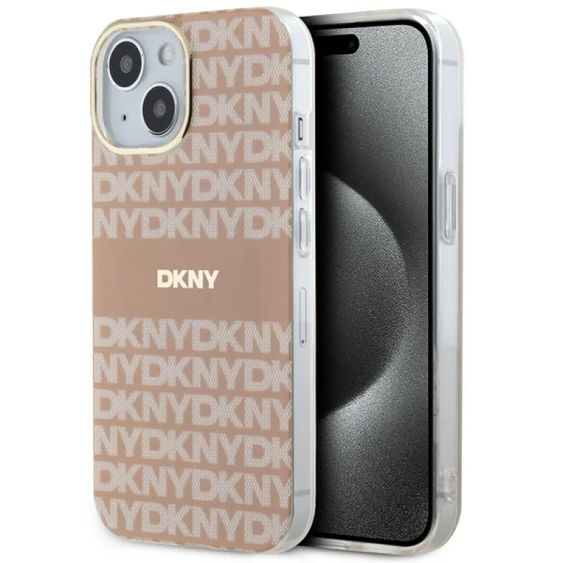 Puzdro DKNY IML Mono & Stripe MagSafe pre iPhone 15 Plus / 14 Plus – ružové