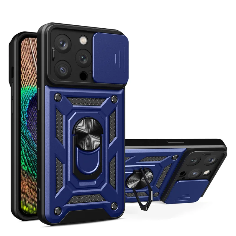 Pancierové puzdro Hybrid Armor Camshield pre iPhone 14 Pro Max s krytom fotoaparátu modrej farby