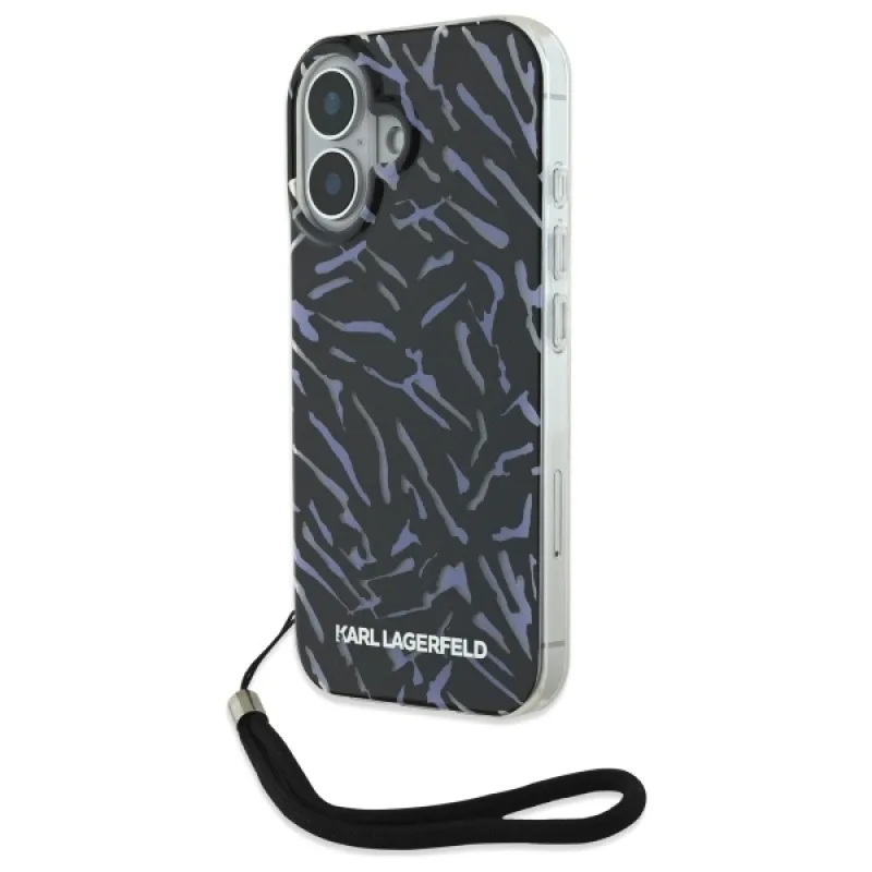 Karl Lagerfeld Zebra s káblovým puzdrom na iPhone 16 – fialové