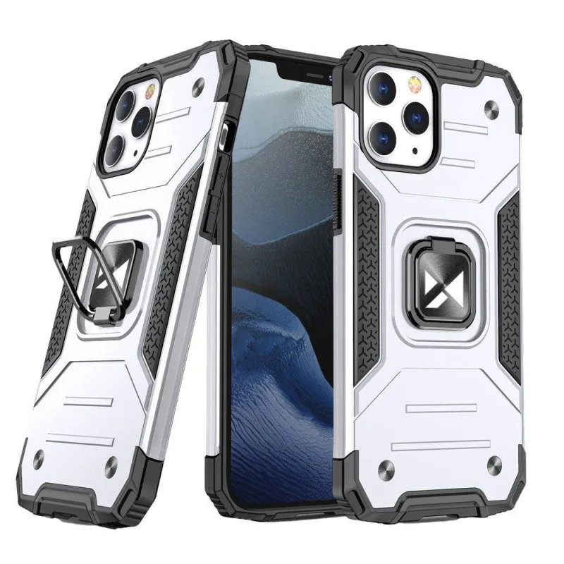 Pancierový kryt Wozinsky Ring Armor pre iPhone 14 Pro Max magnetický držiak prsteň strieborný
