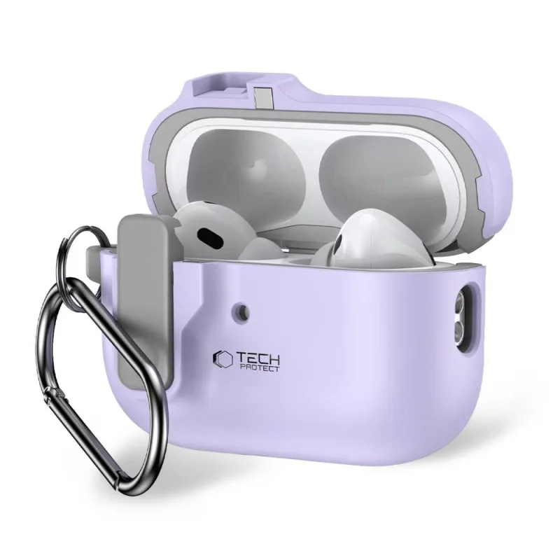 Puzdro Tech-Protect Slim Hook Case s karabínou pre Apple AirPods Pro 1/2 – fialové