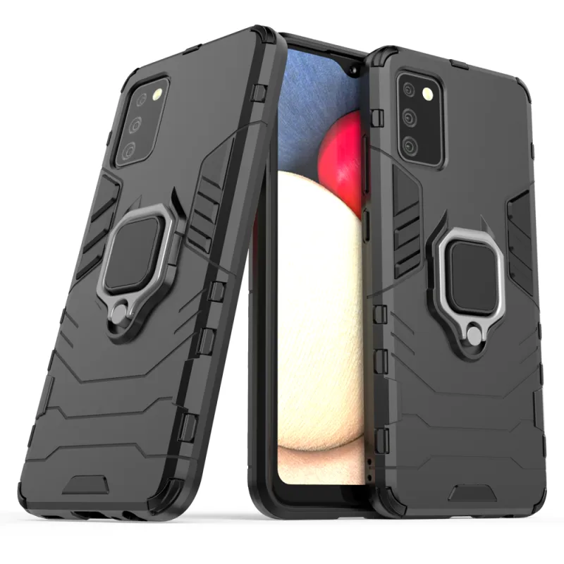 Kryt pevného hybridného puzdra Ring Armor + magnetický držiak pre Samsung Galaxy A03s (166,5) čierny