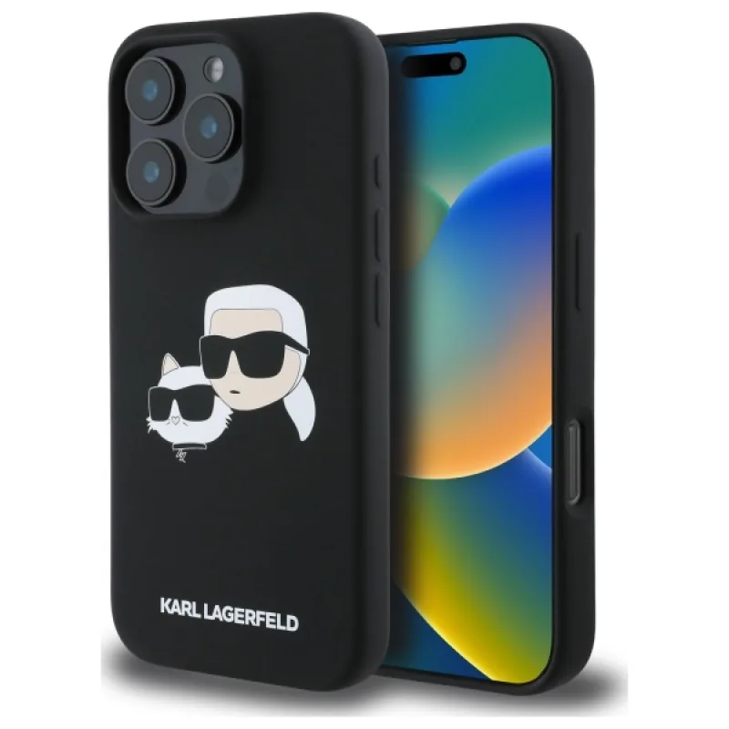 Karl Lagerfeld silikónové puzdro na hlavy Print MagSafe pre iPhone 16 Pro - čierne