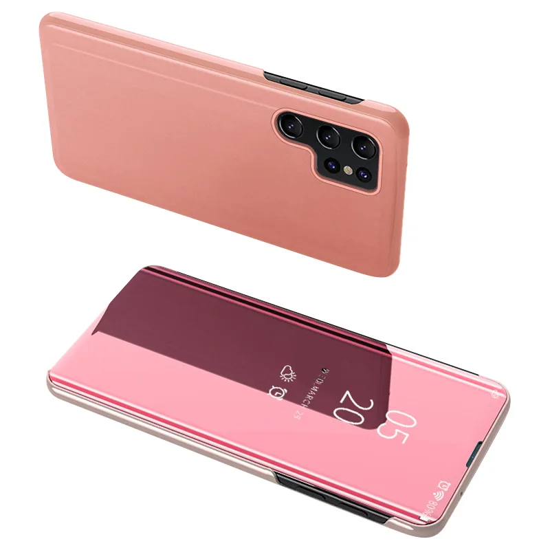 Kryt Clear View Case pre kryt Samsung Galaxy S23 Ultra s chlopňou ružový