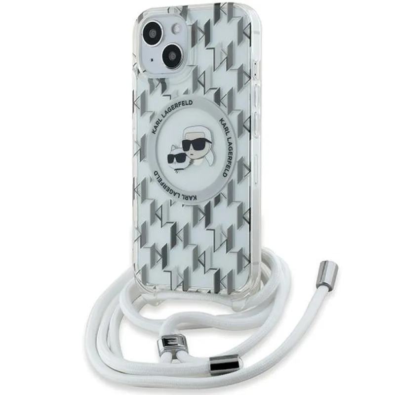 Karl Lagerfeld IML Crossbody Monogram Karl & Choupette Head MagSafe Case pre iPhone 15 / 14 / 13 - priehľadné