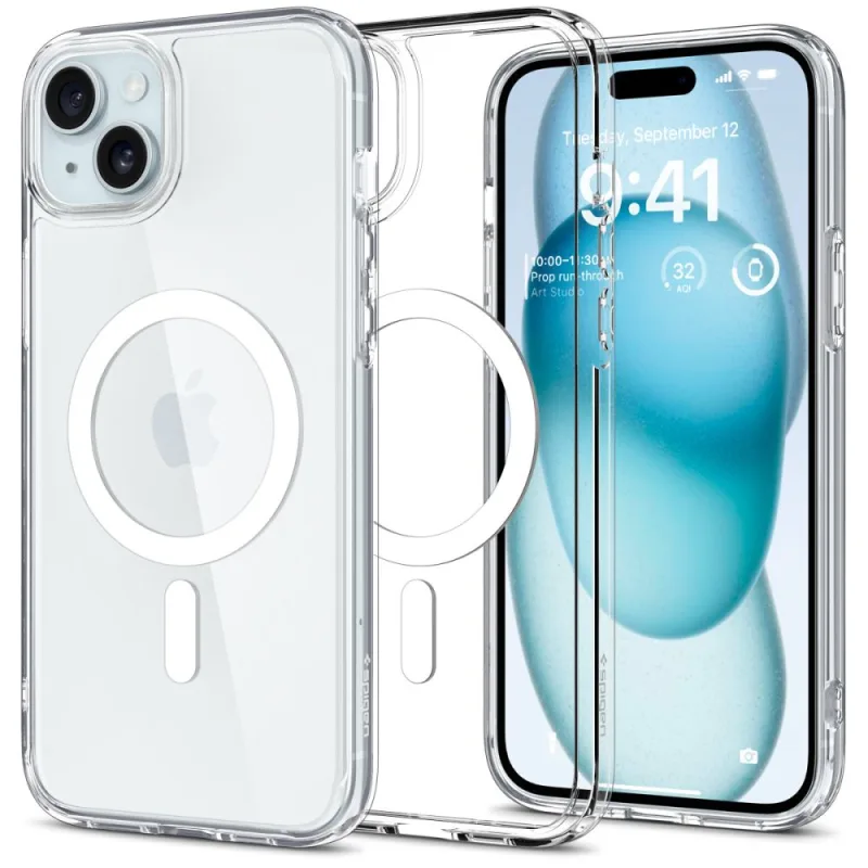 Puzdro Spigen Ultra Hybrid Mag Case s MagSafe pre iPhone 15 Plus – biele