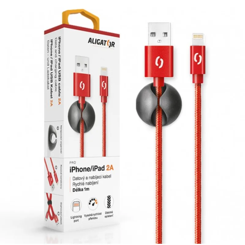 ALIGATOR PREMIUM Dátový kábel 2A, Lightning červený DATKP11