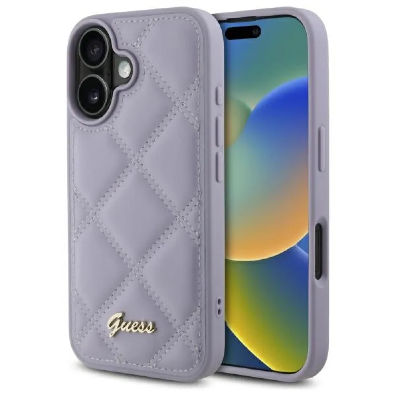 Obal Guess Quilted Metal Logo pre iPhone 16 - svetlo fialový