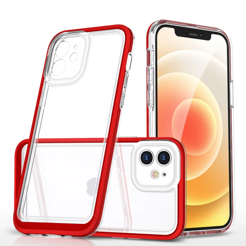 Priehľadné puzdro 3v1 na iPhone 12 rámový gélový kryt červený