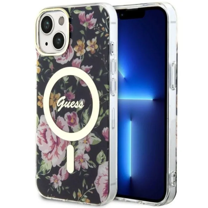 Guess GUHMP14MHCFWSK iPhone 14 Plus 6,7" čierno-čierne pevné puzdro Flower MagSafe