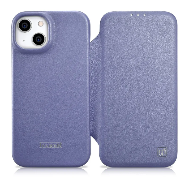 Kožené puzdro iCarer CE Premium Leather Folio Case iPhone 14 Plus Magnetic Flip Leather Folio Case MagSafe Light Purple (WMI14220715-LP)