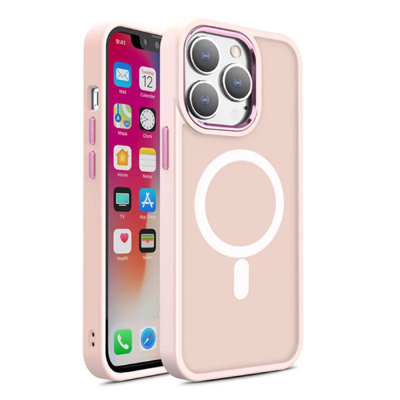 Magnetické farebné matné puzdro pre iPhone 15 Pro Max - ružové