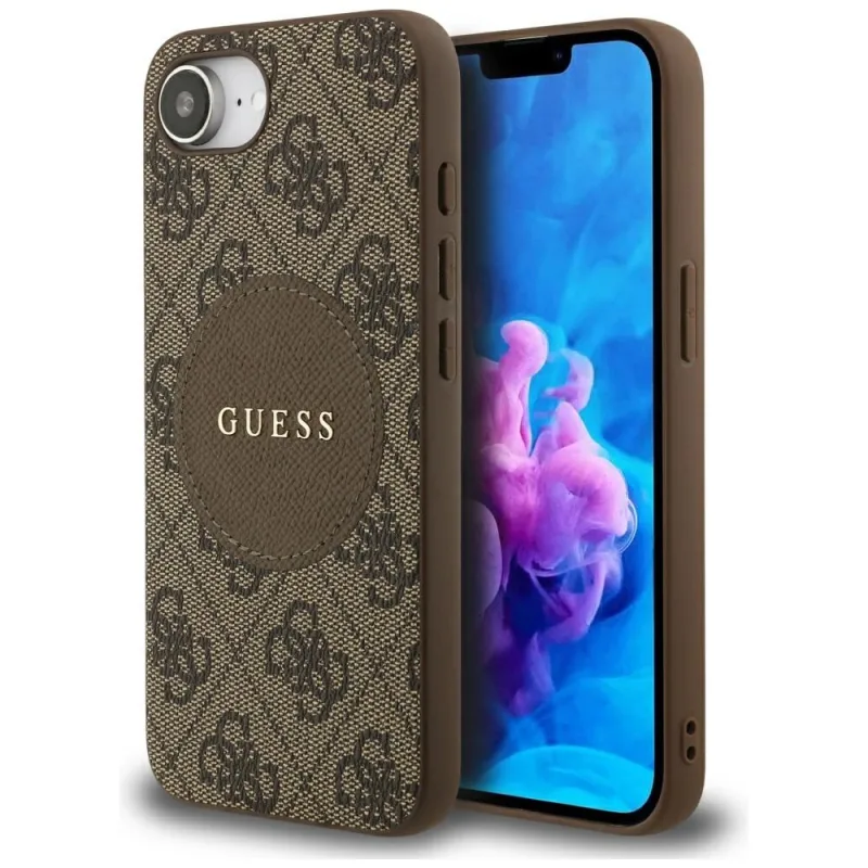 Guess 4G Circle Classic Logo MagSafe puzdro pre iPhone 16e - hnedé