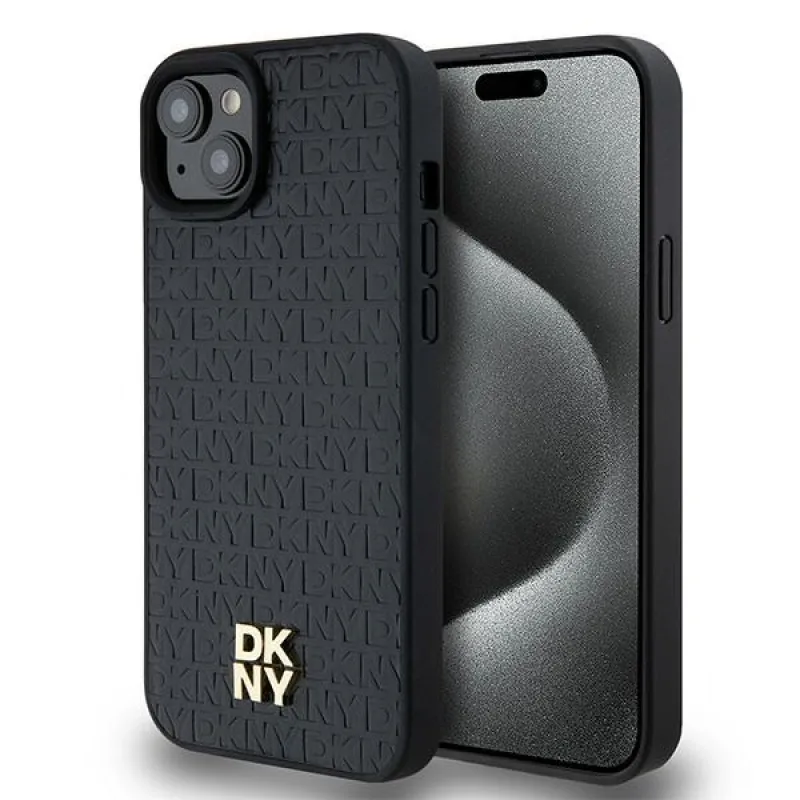 Kožené puzdro DKNY s kovovým logom MagSafe pre iPhone 15/14/13 – čierne
