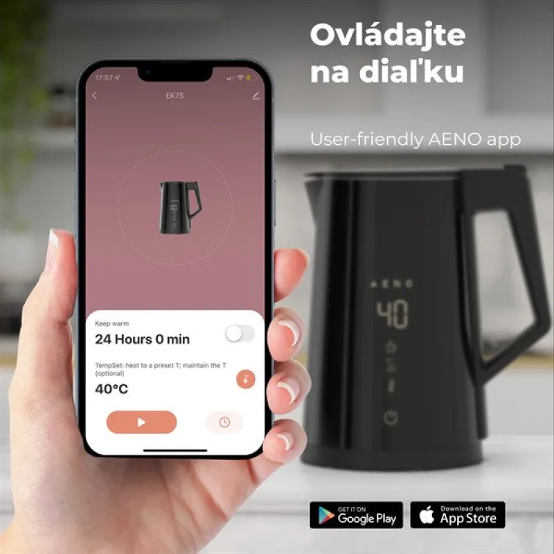 AENO Rychlovarná smart kanvica EK7S - cierna 2200W,1,7 l,Strix,dvojité…