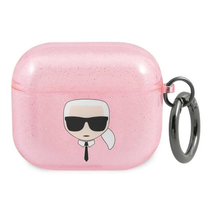 Karl Lagerfeld Glitter Karl's Head Case pre AirPods 3 - ružové