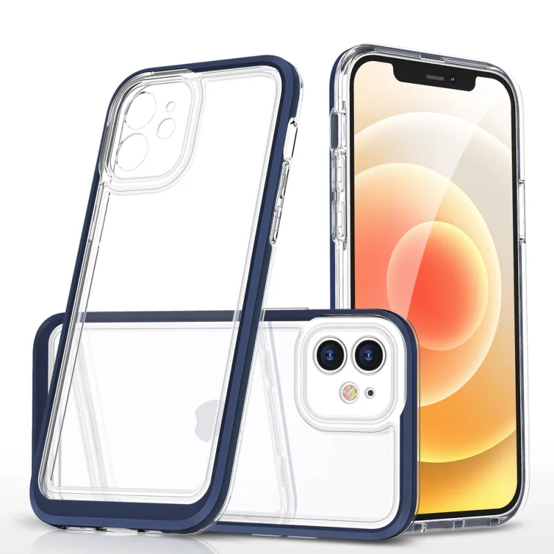 Priehľadné puzdro 3v1 pre iPhone 12 modrý rámový gélový kryt