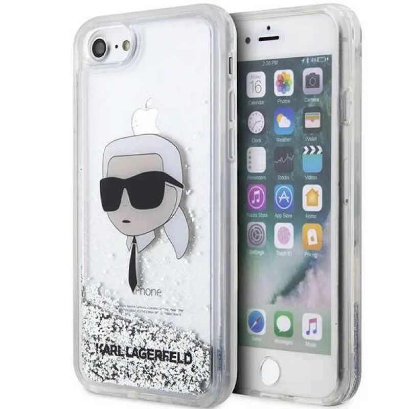 Karl Lagerfeld KLHCI8LNKHCH iPhone 7/8/ SE 2020/2022 strieborné/strieborné pevné puzdro Glitter Karl Head