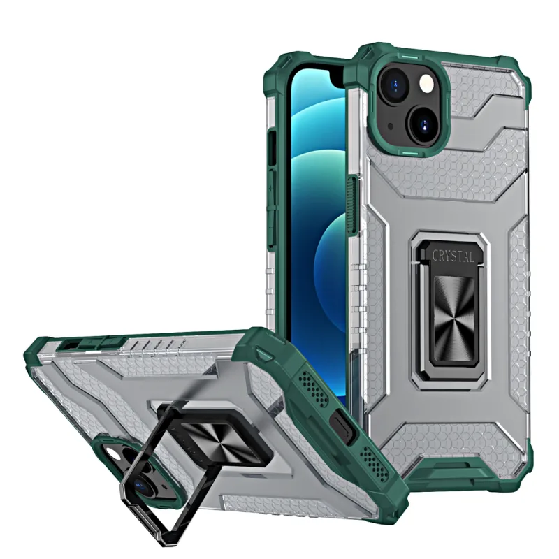 Crystal Ring Case Kickstand Tough Rugged Cover pre iPhone 13 mini zelený
