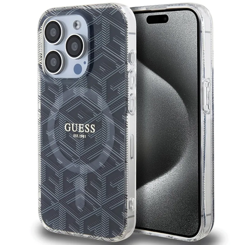 Puzdro Guess IML GCube MagSafe pre iPhone 15 Pro - čierne