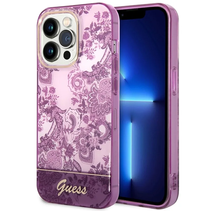 Puzdro Guess Porcelain Collection pre iPhone 14 Pro Max - fuchsiové