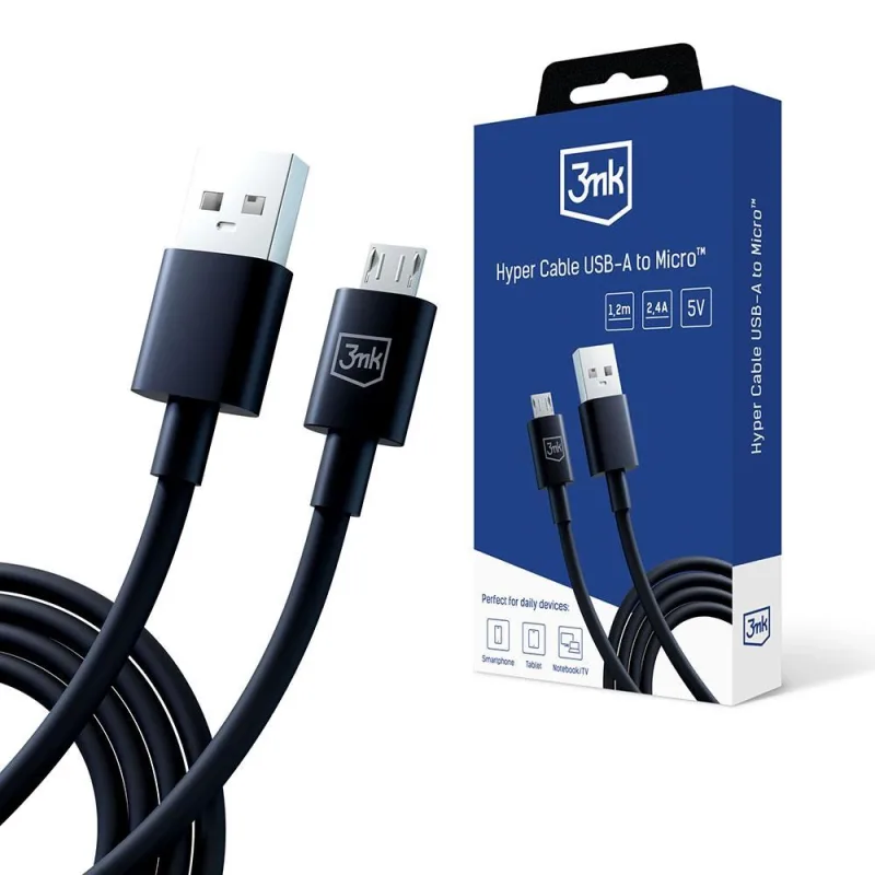 3mk datový kabel - Hyper Cable A to Micro 1.2m 5V 2, 4A, černá…