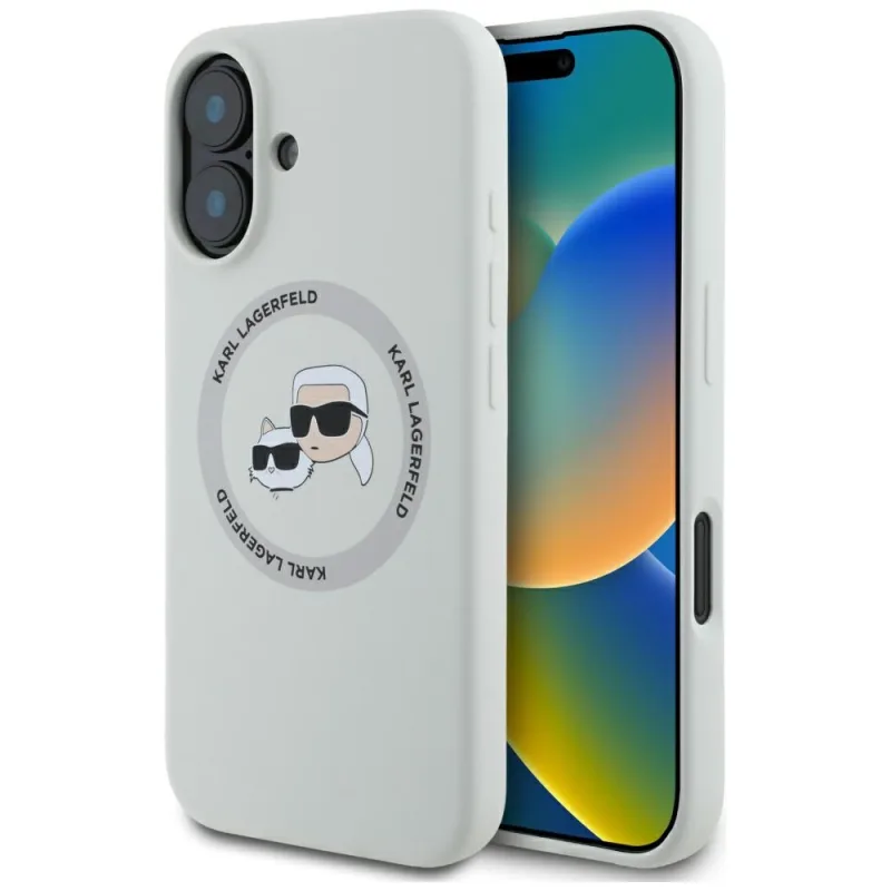 Silikónový obal Karl Lagerfeld Double Heads And Circle MagSafe pre iPhone 16 béžový
