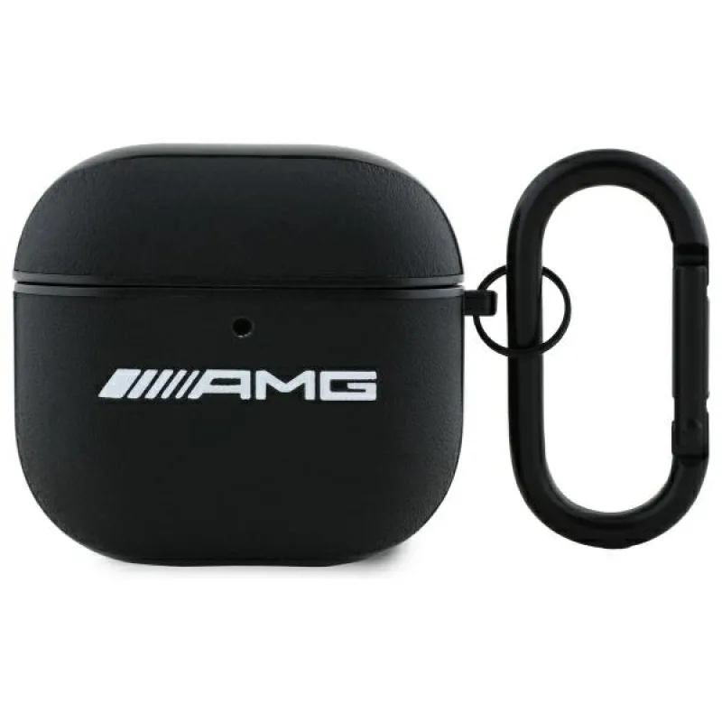 Kožené puzdro s bielym logom AMG pre AirPods 4 – čierno/biele